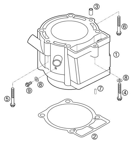 vue éclatée cylindre - ktm 450 smr eu 2004