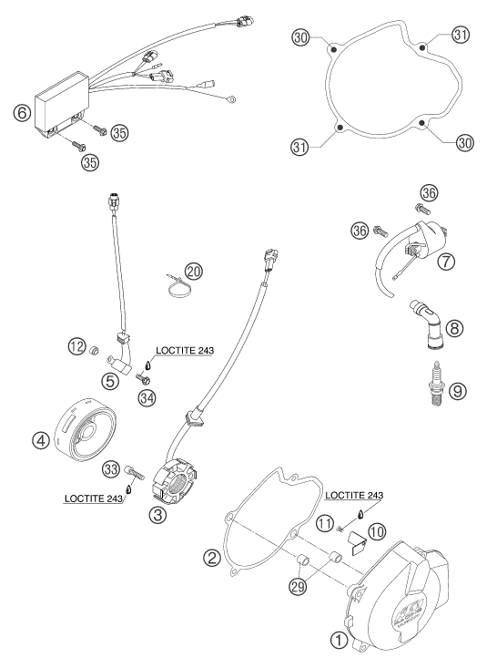 vue éclatée système de allumage - ktm 450 smr eu 2004