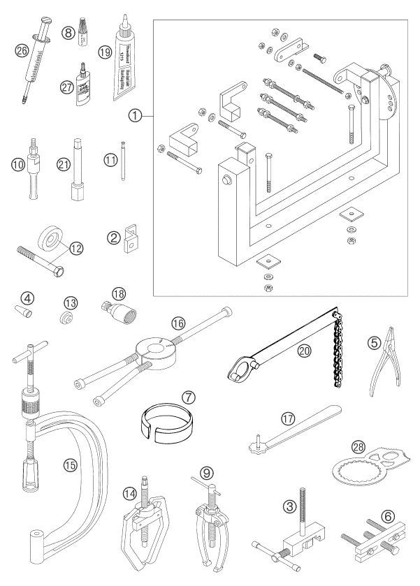 vue éclatée outils spéciaux moteur - ktm 400 exc racing au 2004