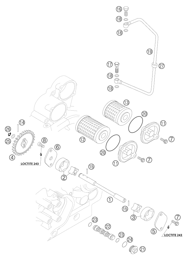 vue éclatée système de lubrification - ktm 400 exc racing au 2004