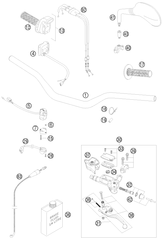 vue éclatée guidon, armatures - ktm 530 exc-r 2008