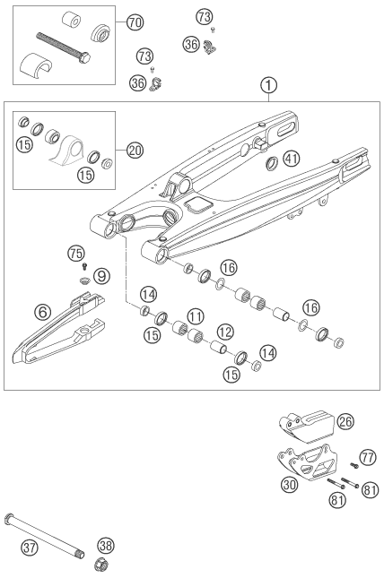 vue éclatée bras oscillant - ktm 450 smr eu 2006