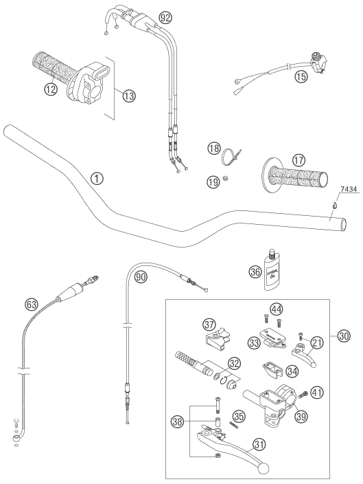 vue éclatée guidon, armatures - ktm 450 smr eu 2006