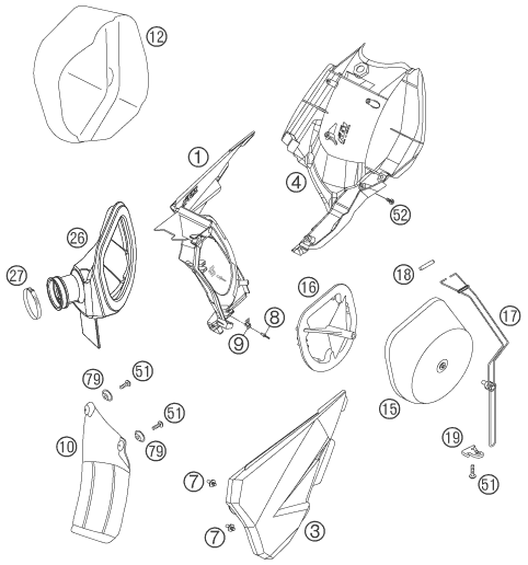 vue éclatée filtre à air - ktm 450 smr eu 2006