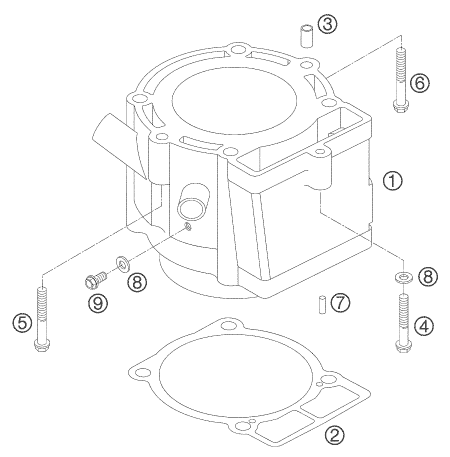 vue éclatée cylindre - ktm 450 smr eu 2006