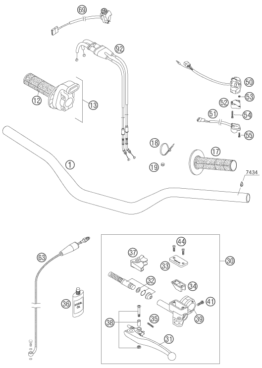 vue éclatée guidon, armatures - ktm 450 exc racing six-days eu 2006