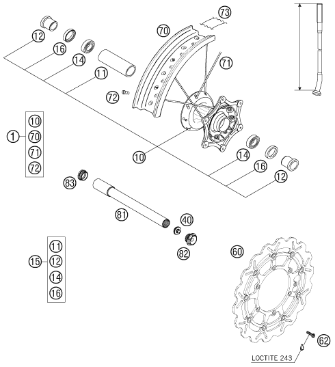 vue éclatée roue avant - ktm 450 smr eu 2007