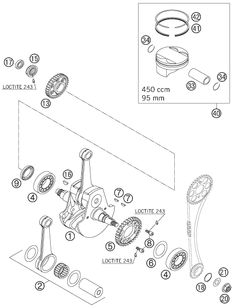 vue éclatée vilebrequin, piston - ktm 450 smr eu 2007