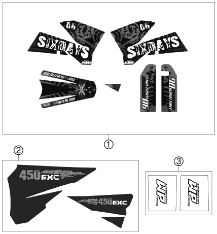 vue éclatée kit déco - ktm 450 exc racing six-days eu 2007