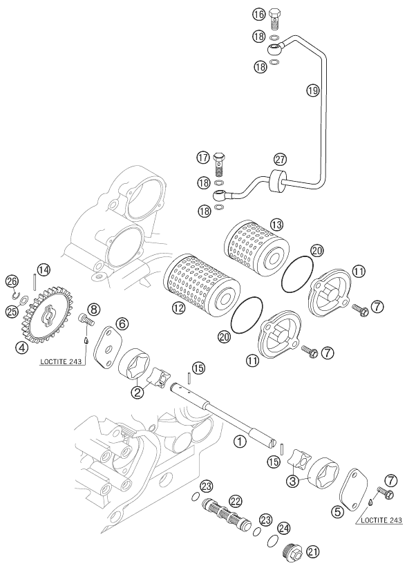 vue éclatée système de lubrification - ktm 450 xc eu 2007
