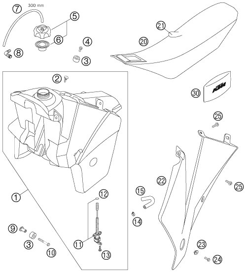 vue éclatée réservoir, selle - ktm 450 exc factory racing eu 2007