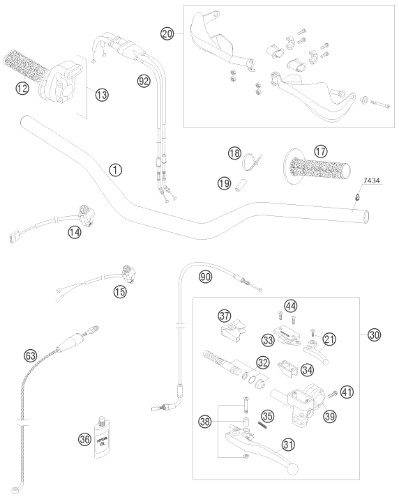 vue éclatée guidon, armatures - ktm 450 smr eu 2008