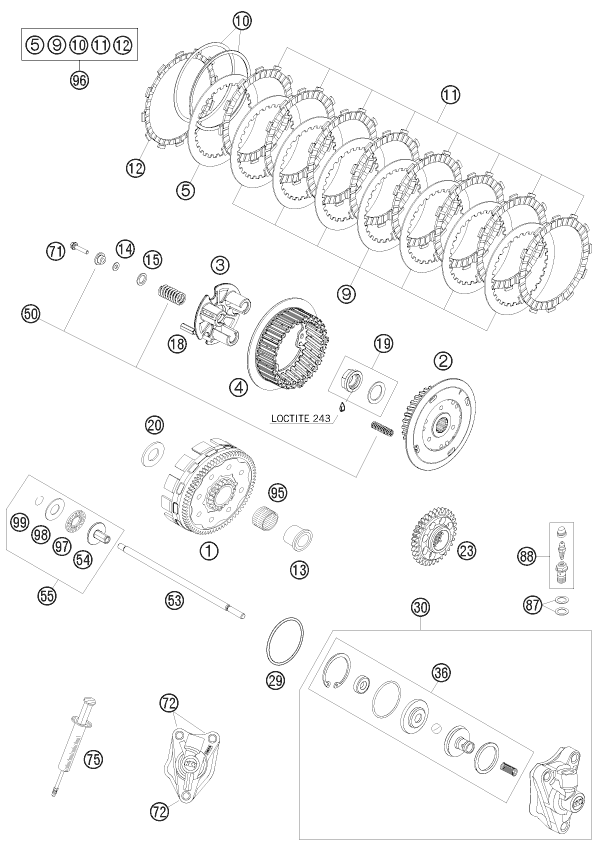 vue éclatée embrayage - ktm 450 smr eu 2008