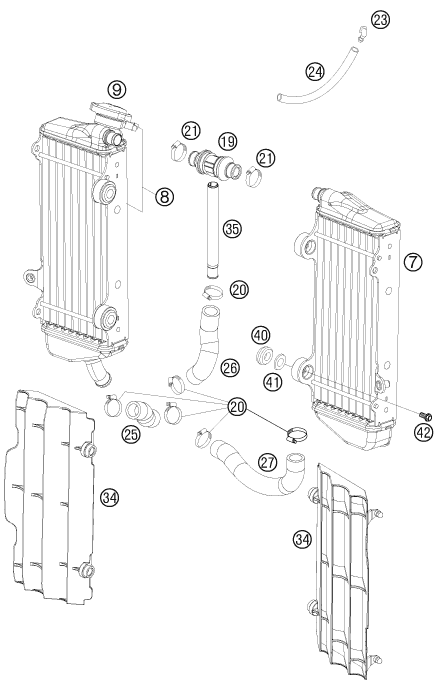 vue éclatée système de refroidissement - ktm 450 smr eu 2008