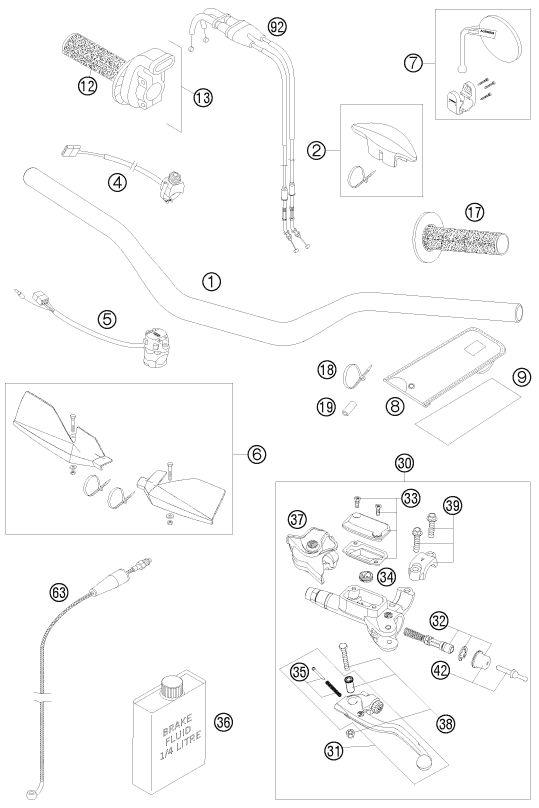 vue éclatée guidon, armatures - ktm 450 exc-r six-days 08 eu 2008