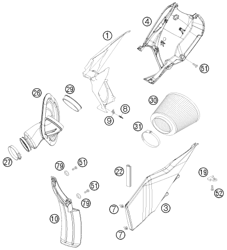 vue éclatée filtre à air - ktm 450 smr eu 2009