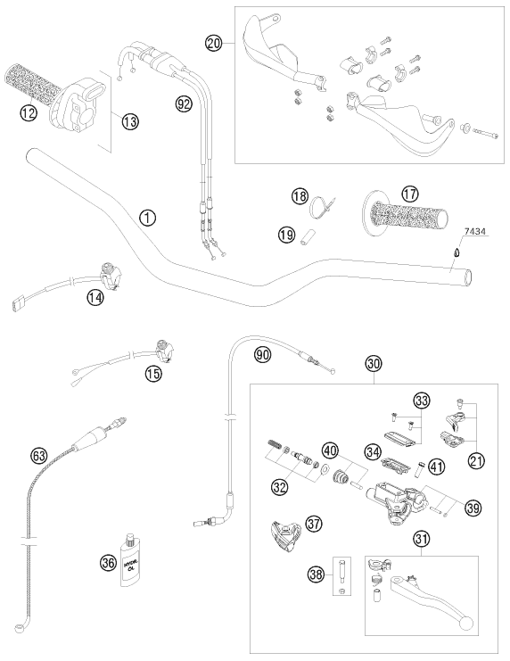 vue éclatée guidon, armatures - ktm 450 smr eu 2009
