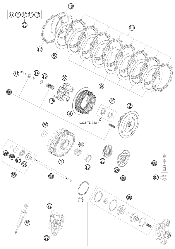 vue éclatée embrayage - ktm 450 smr eu 2009