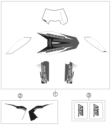 vue éclatée kit déco - ktm 450 exc six days eu 2009