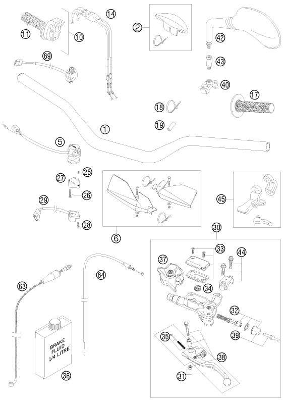 vue éclatée guidon, armatures - ktm 450 exc six days eu 2009