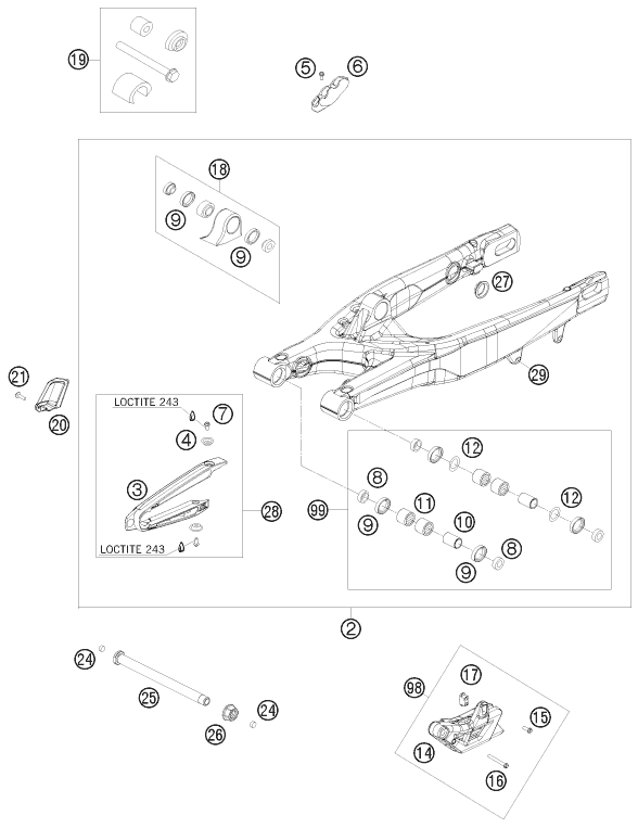vue éclatée bras oscillant - ktm 450 smr eu 2010