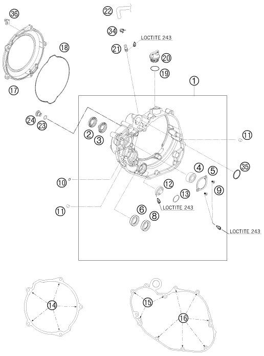 vue éclatée couvercle d’embrayage - ktm 450 smr eu 2010