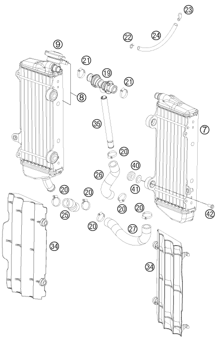 vue éclatée système de refroidissement - ktm 450 smr eu 2012