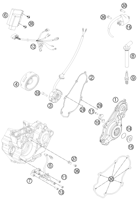 vue éclatée système de allumage - ktm 450 smr eu 2012