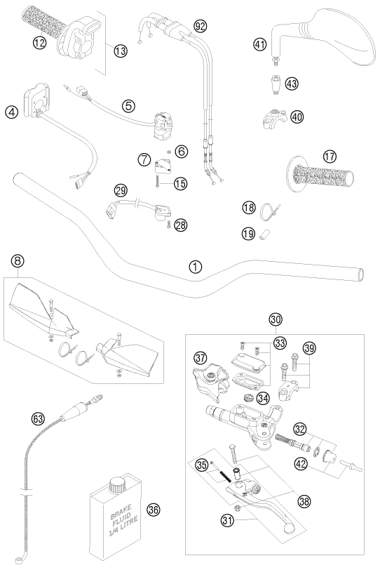 vue éclatée guidon, armatures - ktm 450 exc 2009