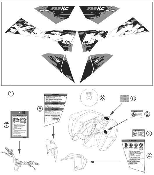 vue éclatée kit déco - ktm 525 xc atv eu 2008