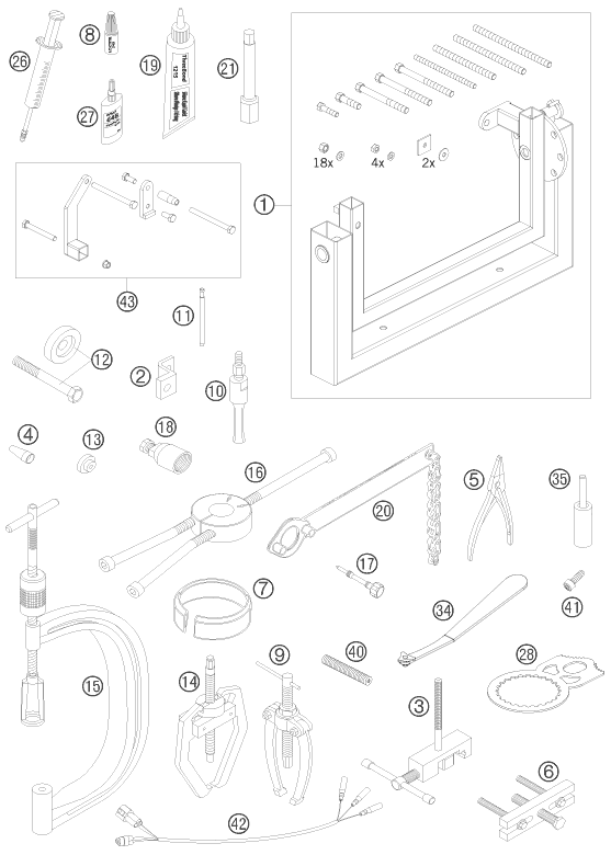 vue éclatée outils spéciaux moteur - ktm 525 xc atv eu 2008