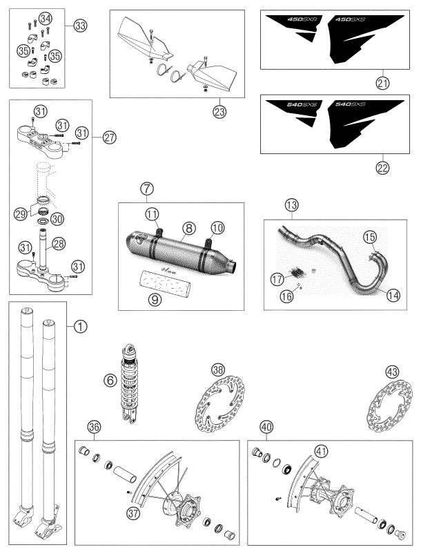 vue éclatée pièces neuves - ktm 450 sxs racing eu 2003