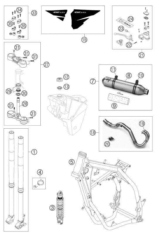vue éclatée pièces neuves - ktm 450 sxs racing eu 2004