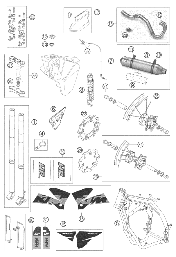 vue éclatée pièces neuves - ktm 450 sxs racing eu 2005