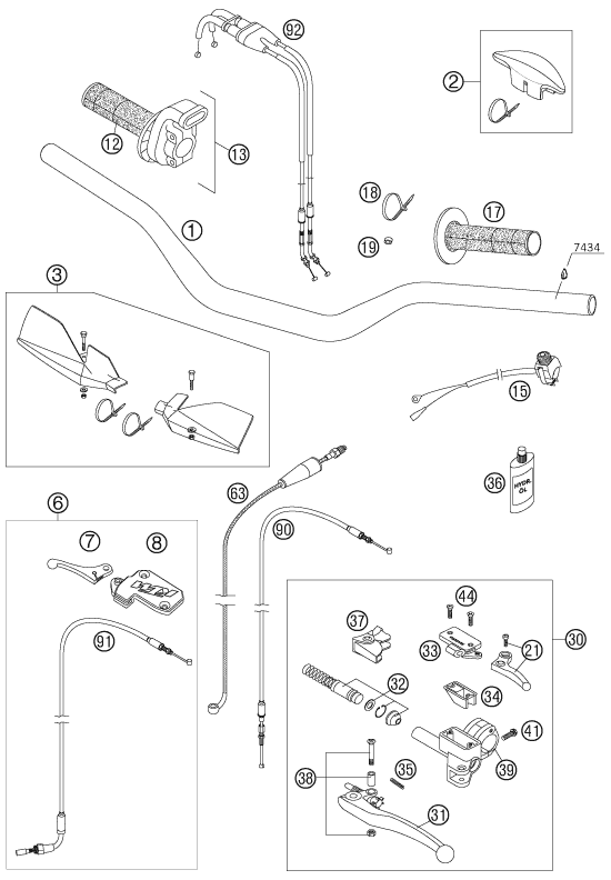 vue éclatée guidon, armatures - ktm 450 sxs eu 2006