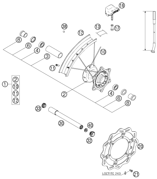 vue éclatée roue avant - ktm 450 sxs eu 2006