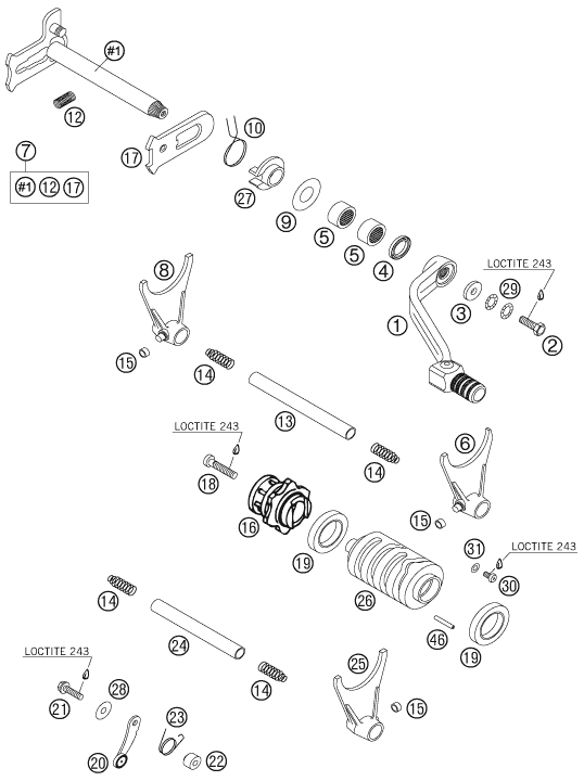 vue éclatée mécanisme de sélection - ktm 450 sxs eu 2006