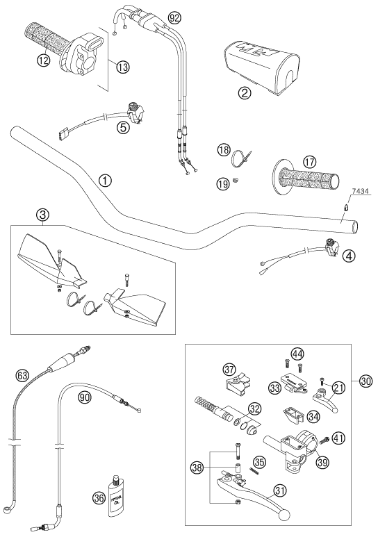 vue éclatée guidon, armatures - ktm 450 sxs-f eu 2007