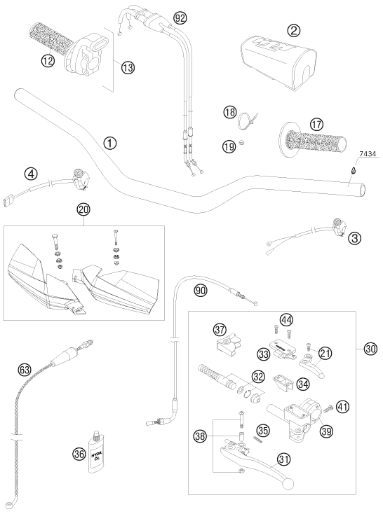 vue éclatée guidon, armatures - ktm 450 sxs-f eu 2008