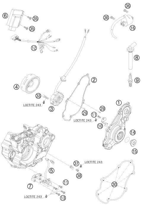 vue éclatée système de allumage - ktm 450 sxs-f eu 2008