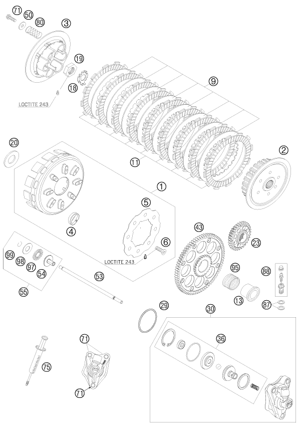vue éclatée embrayage - ktm 450 sxs-f eu 2008