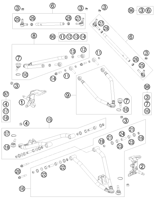 vue éclatée structure avant - ktm 450 sx atv eu 2009