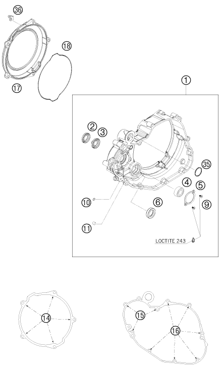 vue éclatée couvercle d’embrayage - ktm 450 sx atv eu 2009
