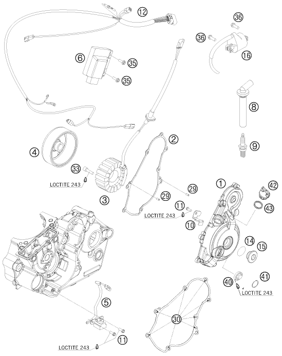 vue éclatée système de allumage - ktm 450 sx atv eu 2009