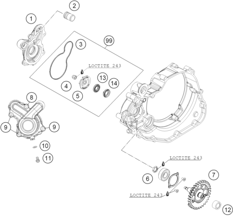 vue éclatée pompe à eau - ktm 450 sx atv eu 2010