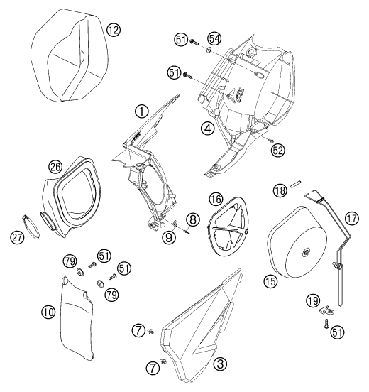 vue éclatée filtre à air - ktm 450 sx racing eu 2003