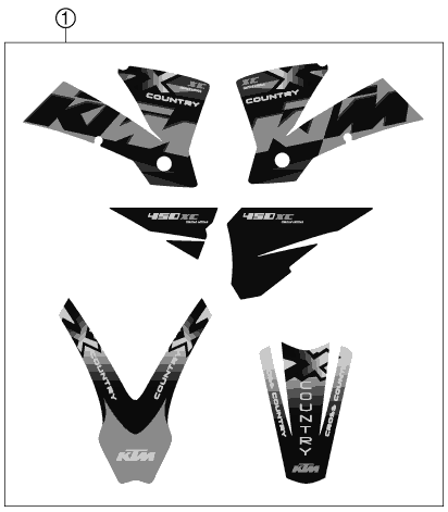 vue éclatée kit déco - ktm 450 xc cross country eu 2004