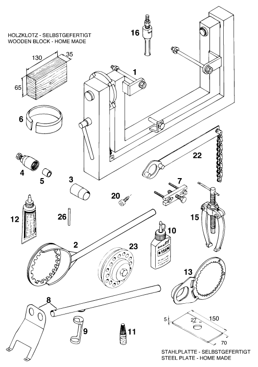 vue éclatée outils spéciaux moteur - ktm 620 e-xc dakar 20kw/20lt eu 1995