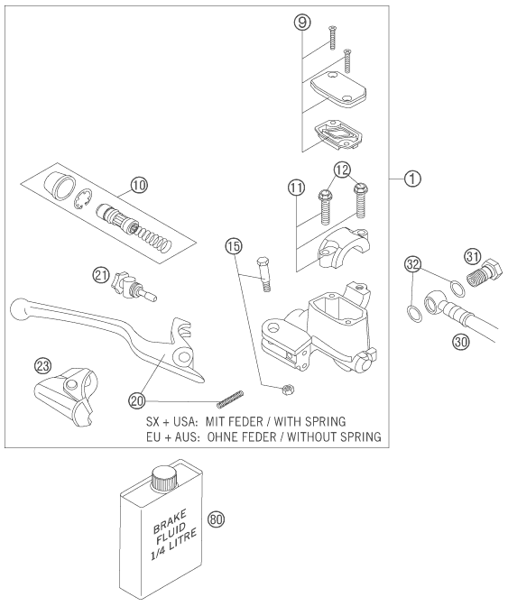vue éclatée maître cylindre de frein - ktm 525 xc-w za 2007