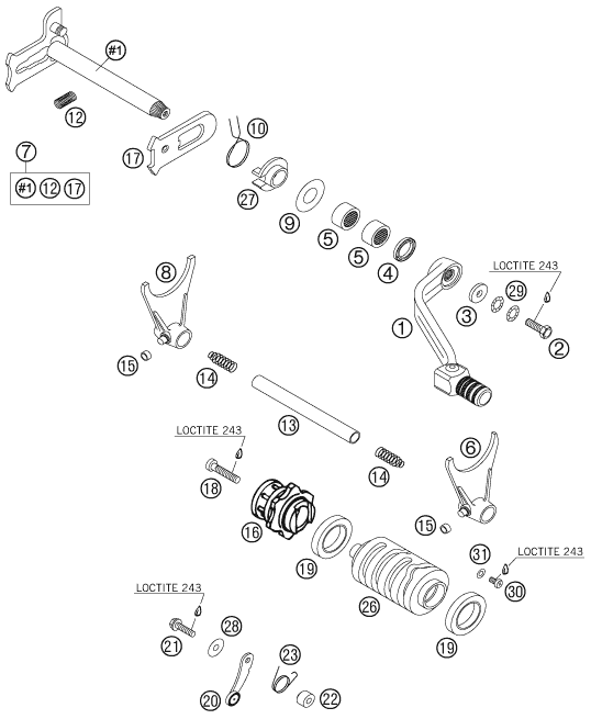 vue éclatée mécanisme de sélection - ktm 450 sx eu 2006